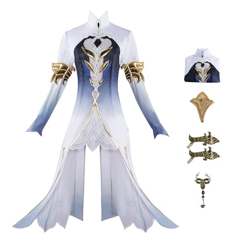 Gcufoyae Focalors Kleider Furina Cosplay-Kostüm-Set mit Perückenzubehör, komplettes Set, Halloween-Spiel, Rollenspiel-Outfit für Frauen von Gcufoyae