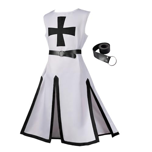 Gcufoyae Herren Mittelalter Kostüm Kreuzritter Ritter Tunika Renaissance Krieger Templer Cosplay Kostüm Oberteile Gürtel Set von Gcufoyae