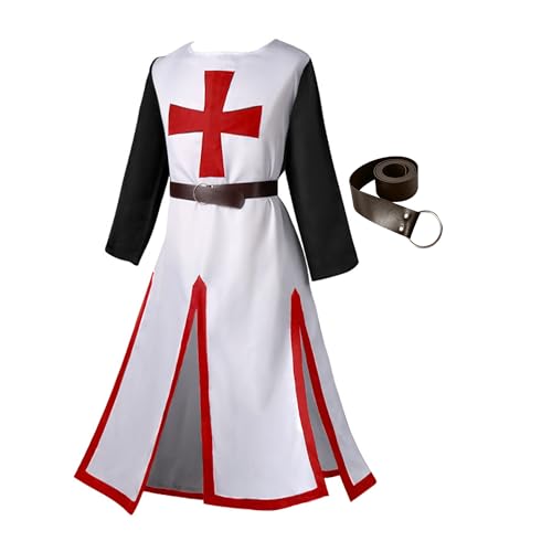 Gcufoyae Herren Mittelalter Kostüm Kreuzritter Ritter Tunika Renaissance Krieger Templer Cosplay Kostüm Oberteile Gürtel Set von Gcufoyae