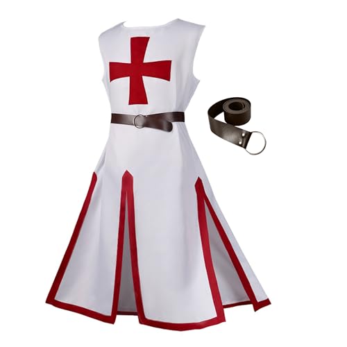 Gcufoyae Herren Mittelalter Kostüm Kreuzritter Ritter Tunika Renaissance Krieger Templer Cosplay Kostüm Oberteile Gürtel Set von Gcufoyae