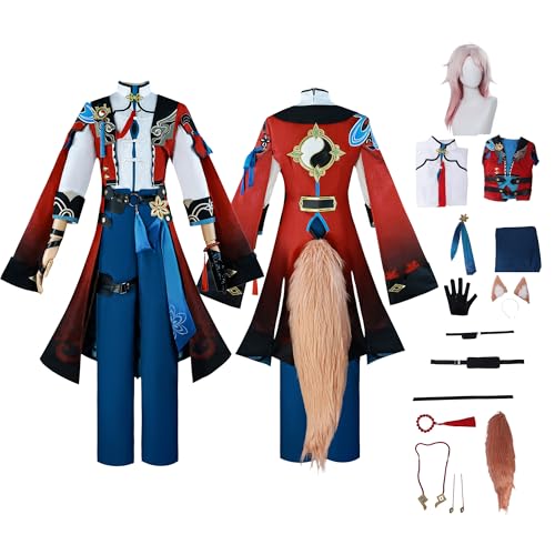 Gcufoyae Jiao Qiu Cosplay Kostüm Jiaoqiu Cosplay Perücke Kopfschmuck Schwanz Komplettset mit Zubehör Halloween Rollenspiel Kostüm von Gcufoyae