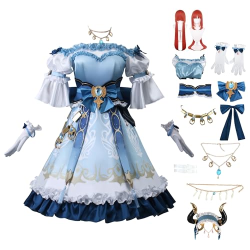 Gcufoyae Nilou Cosplay Kostüm Nilou Kleider Cosplay Kopfschmuck Halskette Perücke Komplettset Halloween Spiel Rollenspiel von Gcufoyae