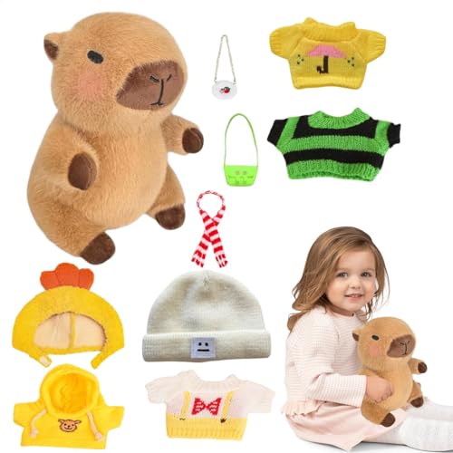 Gdnhovfnxe 23 Cm Capybara Dress Up Plüsch, Capybara Plüschtier Mit Kleidung - Dress Up Gefüllte Capybara-Plüschtiere | Anschmiegsame Capybara-Plüschpuppe Für Weihnachtsstrümpfe, Geburtstag von Gdnhovfnxe