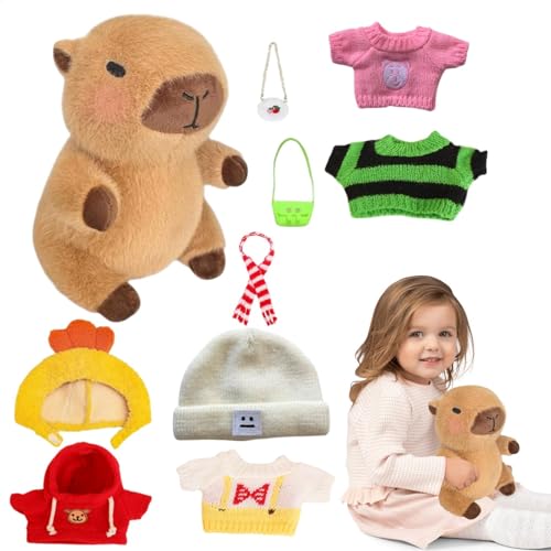 Gdnhovfnxe 23 Cm Capybara Dress Up Plüsch, Capybara Plüschtier Mit Kleidung - Dress Up Gefüllte Capybara-Plüschtiere | Anschmiegsame Capybara-Plüschpuppe Für Weihnachtsstrümpfe, Geburtstag von Gdnhovfnxe