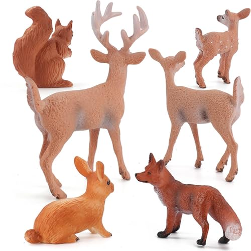 Gdnhovfnxe 6 Stück Waldtiere Figuren Spielzeug, Miniatur-Tier-Spielzeug Fuchs Kaninchen Eichhörnchen Hirsch Figuren, Wald Tiere Figuren Realistisches Pädagogisches Tier-Lernspielzeug Set for 4+ von Gdnhovfnxe