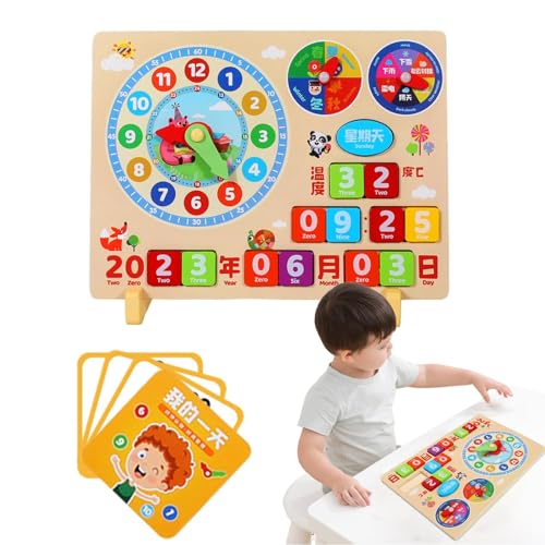 Gdnhovfnxe Kleinkind-Tageskalender, Kinderkalender Lernen - Lernkalender für Kinder aus Holz - Uhr-Lern- und Bildungsspielzeug, Puzzle-Brett, interaktives Tageskalender-Brett für Kinder, und Mädchen von Gdnhovfnxe