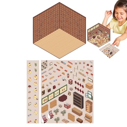 Gdnhovfnxe Machen Sie Ihre eigenen Hausaufkleber, Miniaturszenenaufkleber, Aufkleber zum Stressabbau mit 3D-Effekt, Machen Sie Ihre eigenen Scrapbook-Aufkleber, kleines Hausaufkleber-Set für Kinder, von Gdnhovfnxe