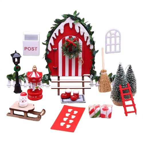 Gdnhovfnxe Puppenhaus-Weihnachtsdekorationen, Puppenhaus-Weihnachtsdekoration im Maßstab 1:12 | Pretend Toys Tür für Puppenhaus | Hölzerne Desktop-Miniatur-Dorf-Schneemann-Dekorationen für den Desktop von Gdnhovfnxe