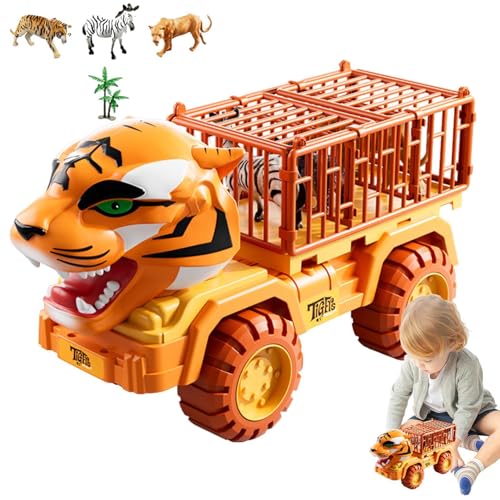 Gdnhovfnxe Tierspielzeug-LKW,Tier-LKW, Tiger-Gefängnisauto-Spielzeugset, Zurückziehbares Autospielzeug, Transport-LKW-Spielzeug für Kinder, pädagogisches Fahrzeugspielzeug, Trägheitsspielzeugauto von Gdnhovfnxe