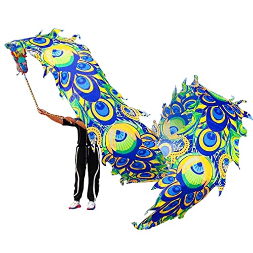 GeOinQL Spinndrachen Poi,. 3D-Drachen-Poi-Pfauenmuster, buntes Wurfluftschlangen-Set for Kinder/Erwachsene, Übungsbandtänzer for Feiern im Freien,(10 m/33ft long) von GeOinQL