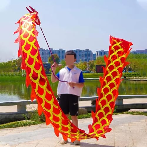 GeOinQL Spinndrachen Poi,. Chinesischer Drachen-Poi mit Drachenkopf, fließendes Tanzband for Fitness im Freien, waschbare Folk-Shaking-Streamer-Seide, rhythmisches Drehen mit Seil(3 m/10ft long) von GeOinQL