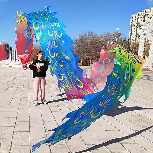 Spinndrachen Poi,. Chinesischer Drachenflaggen-Streamer-Pfau, Regenbogen-Tanzband aus Seide for den Hinterhofpark, Sport-Schütteldrachen-Körperdrachen for den Außenbereich, waschbar(10 m/33ft long) von GeOinQL