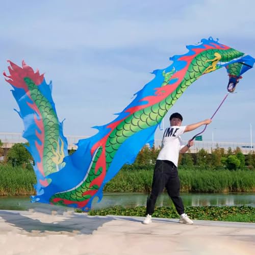 Spinndrachen Poi,. Dragon Poi Chinesisches Jonglierband mit Drachenschuppen, Rhythmisches Flow-Spielzeug for 3D-Tänzer, Performance-Set mit Fitness-Streamer-Bändern, schleuderndes buntes Dragon Poi(Bl von GeOinQL