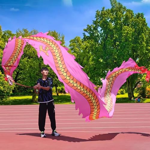 Spinndrachen Poi,. Dragon Poi Seidenband mit Drachenschuppen – Rosa/Rot, chinesische Tänzerflagge for Spielen und for Fitnessübungen, Jongliersets for Erwachsene, waschbares Flugband(Pink,10 m/33ft lo von GeOinQL