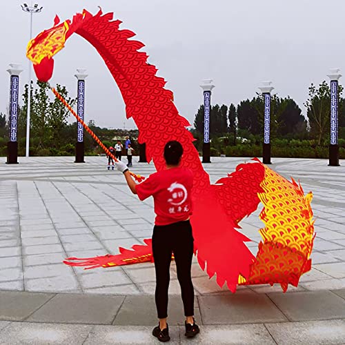 Spinndrachen Poi,. Rot/Goldener Drachen-Poi-Bandtänzer, 3D-chinesischer sich drehender Drachenstreamer for Übungen im Alter, traditioneller rhythmischer Drachentanz im Freien(Red,10 m/33ft long) von GeOinQL