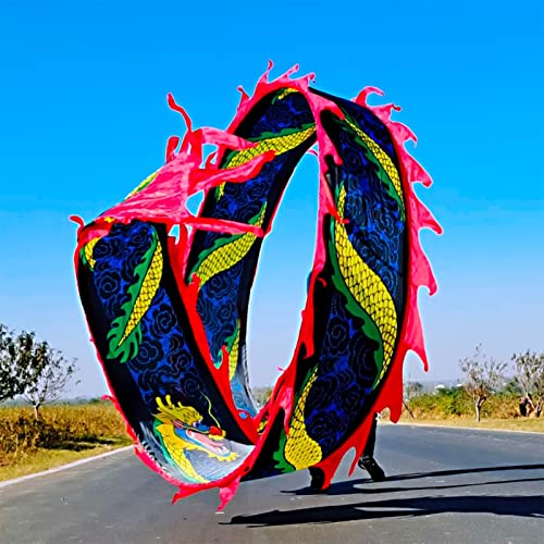 Spinndrachen Poi,. Schwarzes Drachentanzband for den Abschlussball im Hinterhofpark, chinesisches Volksdrachen-Poi-Spielset, rhythmischer Schütteltänzer, sich drehender Wurfstreamer(10 m/33ft long) von GeOinQL