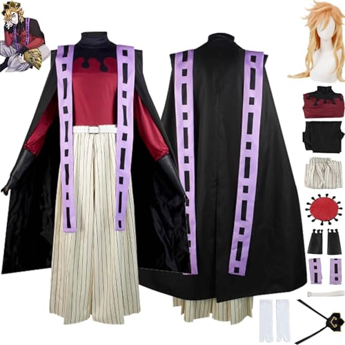 GeRRiT Anime Douma Cosplay Kostüm Outfit Dämonentöter Shinazugawa Sanemi Uniform Umhang Komplettset Halloween Partykleid mit Kopfbedeckung Perücke Hut für Erwachsene Männer Frauen von GeRRiT