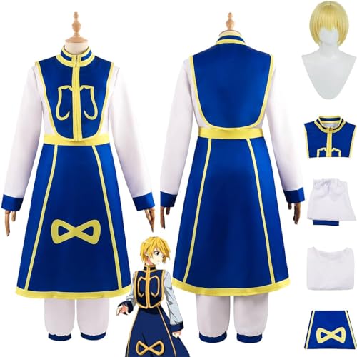 GeRRiT Anime Hunter X Hunter Kurapika Cosplay Kostüm Rollenspiel Outfit Blaue Uniform Komplettset Halloween Karneval Party Dress Up Anzug mit Perücke für Unisex von GeRRiT