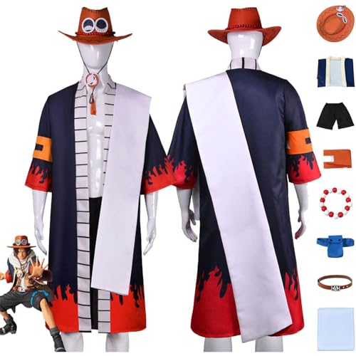 GeRRiT Anime Puma D. Ace Cosplay Costume Outfit Wano Country Kinono Complete Set Halloween Party Carnival Uniform Suit with Bracelets Hat for Unisex Adult von GeRRiT