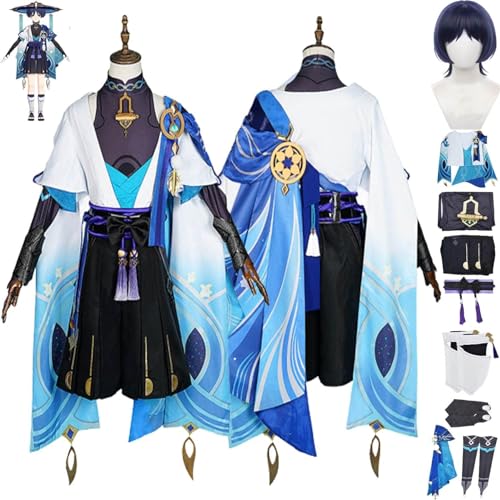 Genshin Impact Scaramouche Hiker Cosplay Costume Outfit Toy Figures Hutao Raiden Shogun Uniform Full Set Halloween Dress Up Suit with Wig von GeRRiT