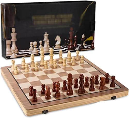 Internationales Schach-Schachspiel aus Holz, 2-in-1, faltbares Schach-Dame-Set, Stauraum im Inneren mit zusätzlichen Damen und Holzschachfigur, Schachgeschenke von GeRRiT