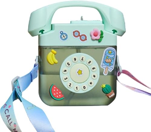 Telefon-Wasserflasche für Kinder, Kinder-Strohhalm-Wasserkocher mit Schultergurt und Aufkleber, kreative Retro-Telefon-Form-Wasserflasche, Kawaii, auslaufsichere Trinkflaschen für Outdoor-Sportarten von GeRRiT