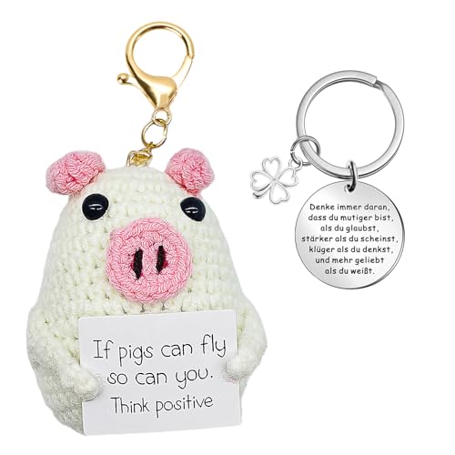 1 Pcs Pocket Hug GlüCksschweinchen Positive Geschenke Schwein Hug Schweinchen Pig GlüCksschwein GlüCksbringer Schwein GlüCksbringer PrüFung Abitur Mit 1glüCksbringer-Mutmacher Geschenk,Kur Geschenke von Geaanen