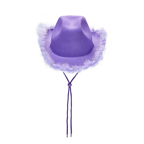 Geagodelia Damen Vintage Cowboy Hut Cowboy Hut mit Feder Pailletten für Cosplay Halloween Karneval …, E-violett, Einheitsgröße von Geagodelia