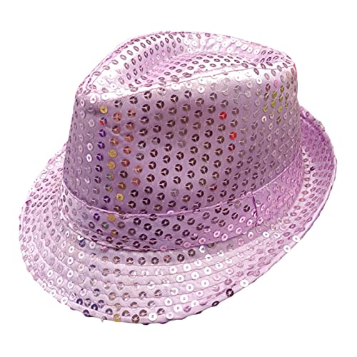 Geagodelia Pailletten Fedora Hut Damen Herren Glitzer Trilby Hut Fasching Karneval Halloween Disco Kostüm Hut Partyhut für Erwachsene (Helllila, One size) von Geagodelia