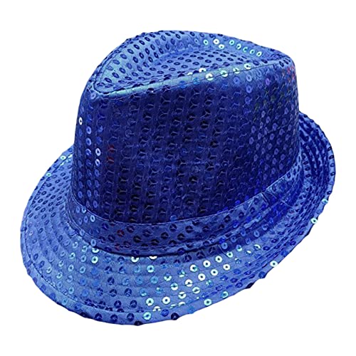 Geagodelia Pailletten Fedora Hut Damen Herren Glitzer Trilby Hut Fasching Karneval Halloween Disco Kostüm Hut Partyhut für Erwachsene (Königsblau, One size) von Geagodelia