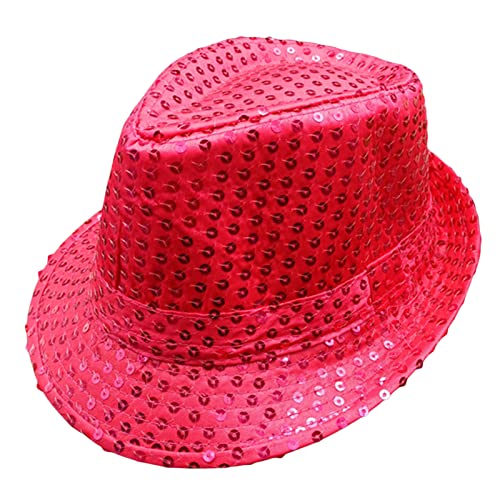 Geagodelia Pailletten Fedora Hut Damen Herren Glitzer Trilby Hut Fasching Karneval Halloween Disco Kostüm Hut Partyhut für Erwachsene (Rosa, One size) von Geagodelia