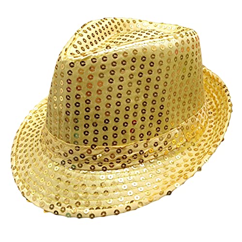 Pailletten Fedora Hut Damen Herren Glitzer Trilby Hut Fasching Karneval Halloween Disco Kostüm Hut Partyhut für Erwachsene (Gold, One size) von Geagodelia