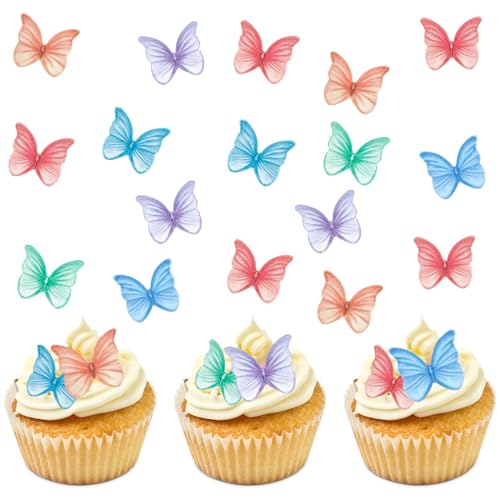 Gebrazy Edible Butterflies for Cakes, Pack of 48 Colourful Butterflies Cake Decorations, Edible Paper Butterfly Decoration Birthday, Edible Cake Decoration, Butterfly Cupcake Toppers for Wedding von Gebrazy