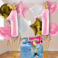 1. Geburtstag Heliumballon Set Mädchen mit 10 Folienballons inkl. Heliumgas von Geburtstagsfee