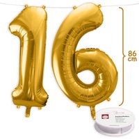 16. Geburtstag, XXL Zahlenballon Set 1 & 6 in gold, 86cm hoch von Geburtstagsfee