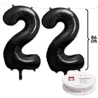 22. Geburtstag, XXL Zahlenballon Set 2 x 2 in schwarz, 86cm hoch von Geburtstagsfee