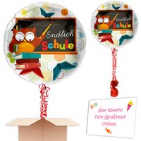 Ballongruß Einschulung "Endlich Schule" mit Eulen inkl. Ballongas von Geburtstagsfee