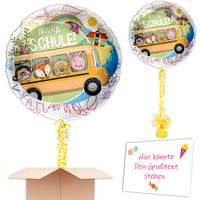 Ballonpost Einschulung "Hurra Schule" Schulbus-Motiv, Ø 35cm von Geburtstagsfee