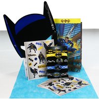 Batman Mitgebselset, 10-tlg. mit Maske, Armbändern, Sticker & Tütchen von Geburtstagsfee