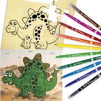 Holzpuzzle Bastelset Dino, Geschenk f. Puzzlefans, 10 Filzstifte, 15cmx17cm von Geburtstagsfee