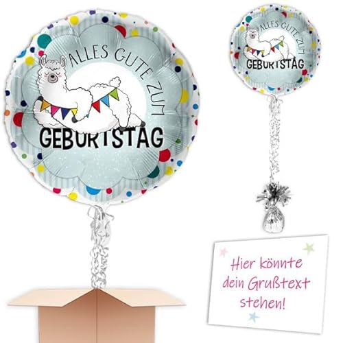 "Lama Alpaka" Heliumballon inkl. Heliumfüllung, Schmuckbänder, Gewicht und Karte mit Wunschtext als Geschenk oder an Wuschadresse senden von Geburtstagsfee