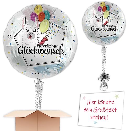 "Lama" Heliumballon mit Heliumfüllung, Schmuckbänder, Ballongewicht, Karte u. Wunschtext als Kindergeburtstag Deko oder mit Wunschöffnungsdatum an Wunschadresse senden von Geburtstagsfee