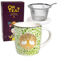 Teetasse "Baum des Lebens" mit Deckel und Sieb + Queen Berry Früchtetee, 100g von Geburtstagsfee