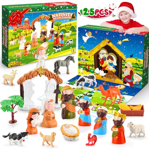 Adventskalender 2024 Kinder,Weihnachtskalender Kinder Spielzeug Weihnachtskrippe Kinder Krippenspiel Adventskalender Weihnachts Geschenke für Kinder von Geebiiny