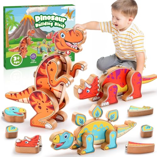 Dinosaurier Spielzeug, Montessori Spielzeug ab 3-6 Jahre Spielzeug ab 3-6 Jahre Geschenk Junge 3-6 Jahre Spielzeug ab 3-6 Jahre Junge Weihnachten Geschenk Kinder Holzspielzeug ab 2 3 4 5 6 Jahr von Geebiiny