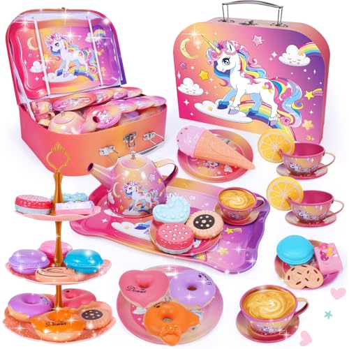 Geebiiny Einhorn Geschenke für Mädchen,Teeservice Kinder Geburtstagsgeschenk für Mädchen Spielzeug Mädchen 3-7 Jahre Geschenk Mädchen 4-7 Jahre Einhorn Geschenke Teeparty Rollenspiel Kinder Spielzeug von Geebiiny