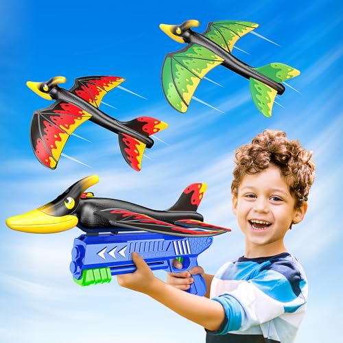 Geebiiny Flugzeug Spielzeug für Kinder,Dinosaurier Spielzeug ab 4-10 Jahre Geschenk Junge 4-10 Jahre Flugzeug Kinder Styroporflieger Outdoor Spiele für Kinder Airplane Launcher Ostergeschenke Kinder von Geebiiny