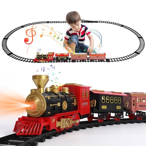 Geegear 2024 Weihnachtsbaum Zug, 470cm Elektrischer Zug für Kinder Elektrische Track Weihnachtszug mit Rauch Licht und Sound Dampflokomotive Spielzeug für Kinder von Geegear