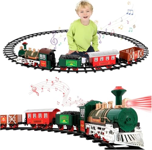 Geegear Zug für Christbaum, Elektrischer Zug mit Lichtern und Realistischen Geräuschen, Eisenbahn im Weihnachtsbaum, Batteriebetrieben Eisenbahn Elektrisch Zug Spielzeug Geschenk für Kinder von Geegear