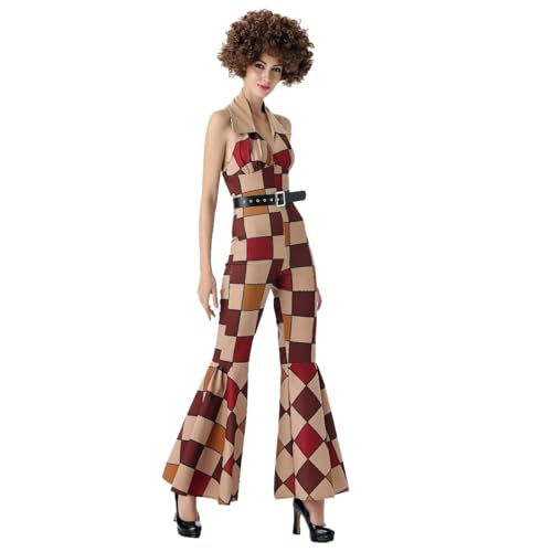 Gefomuofe 70er Jahre Damen Retro Jumpsuit Metallic Hippie Outfit Glitzer Bodysuit Disco-Queen Kostüm Overall 70er Jahre Overall, Disco Fever, Dancing Queen, Faschingskostüme von Gefomuofe